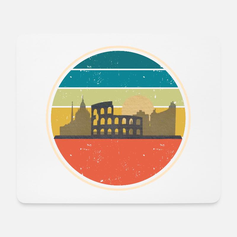 Farbenfrohe Retro-Vintage-Grafiken mit Blick auf Rom - Mousepad (Querformat) - Weiß