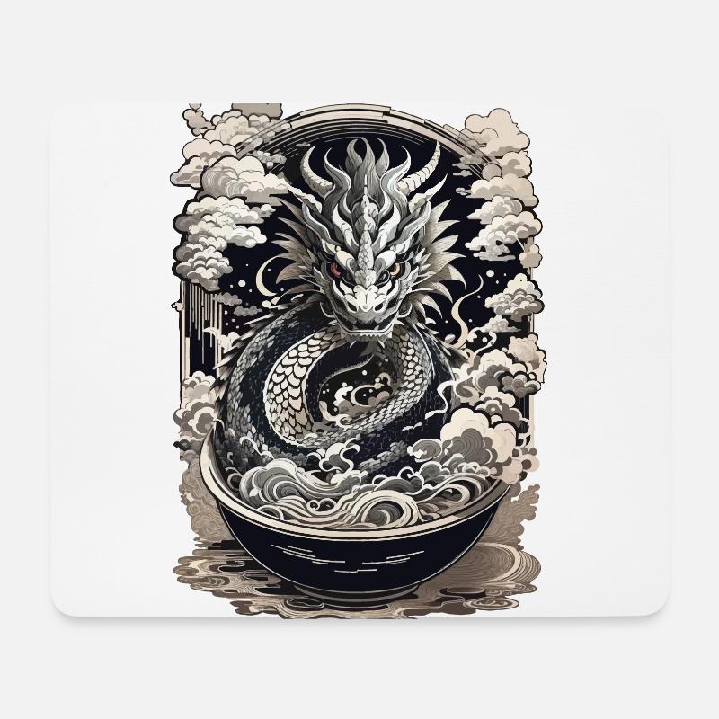 Drachen & Ramen Suppe Asiatische Retro Kunst - Mousepad (Querformat) - Weiß