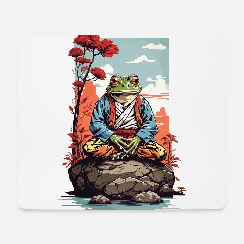 Meditativer Frosch Japan Yoga Art Retro Style - Mousepad (Querformat) - Weiß