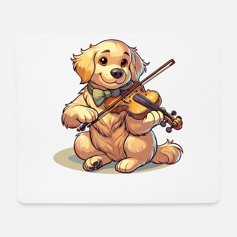 Golden Retriever Spielt Geige - Mousepad (Querformat) - Weiß