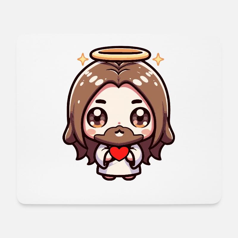 Niedliche Jesus Kawaii Geschenk Christliches Mädchen - Mousepad (Querformat) - Weiß