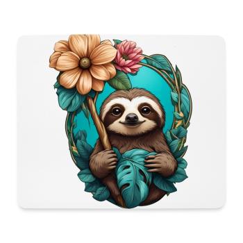 Faultier und Blume - Mousepad (Querformat) - Weiß - Vorne