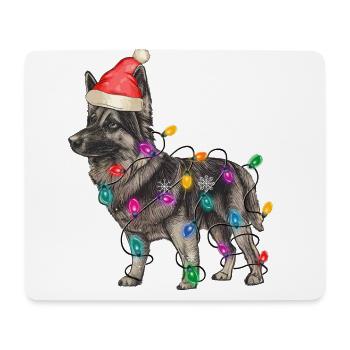 Hund Mit Weihnachtsmütze Und Lichterkette - Mousepad (Querformat) - Weiß - Vorne