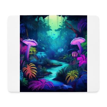 Neon Jungle with Glowing Mushrooms and Plants - Mouse Pad (horizontal) - white - Front