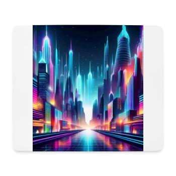 Futuristic Neon Cityscape – Vibrant Cyberpunk Art - Mouse Pad (horizontal) - white - Front