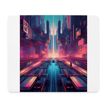 Cyberpunk Futuristic Cityscape – Neon Urban Design - Mouse Pad (horizontal) - white - Front