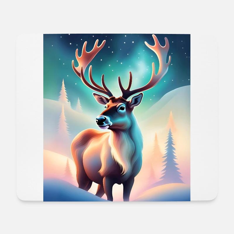 Majestätisches Rentier-Design mit Nordlichtern - Mousepad (Querformat) - Weiß