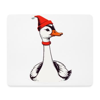 Weihnachtliche Gans Mit Weihnachtsmütze - Mousepad (Querformat) - Weiß - Vorne