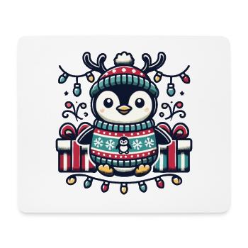 Süßer Weihnachtspinguin Mit Lichterkette - Mousepad (Querformat) - Weiß - Vorne