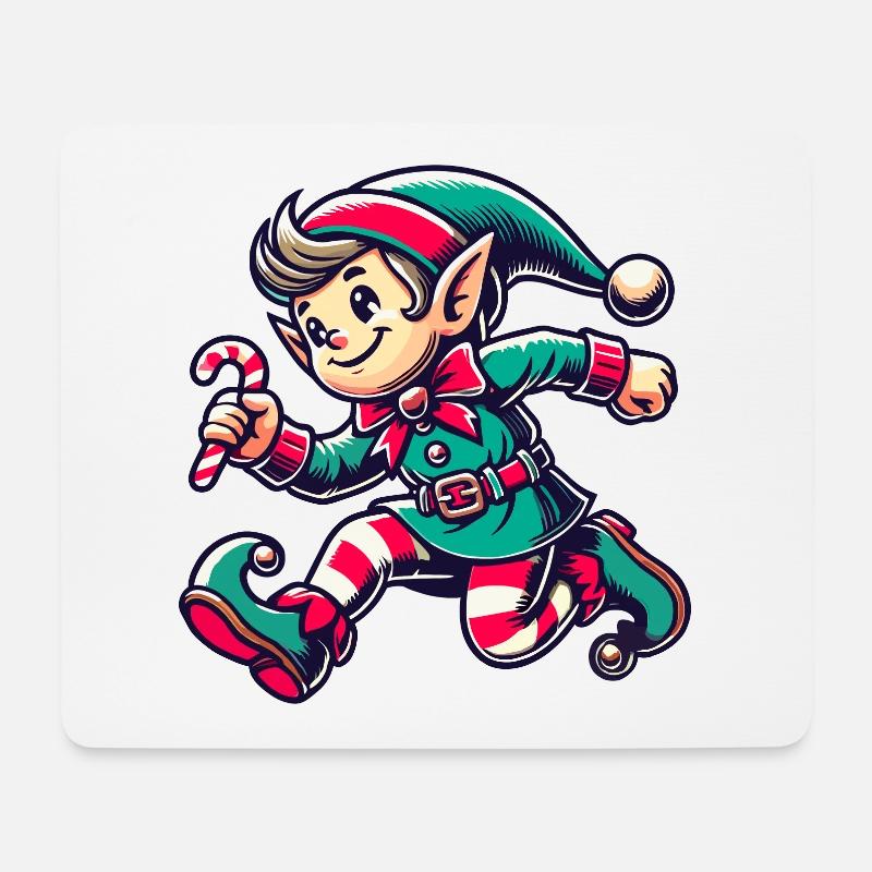 Fröhlicher Weihnachtswichtel Mit Zuckerstange - Mousepad (Querformat) - Weiß