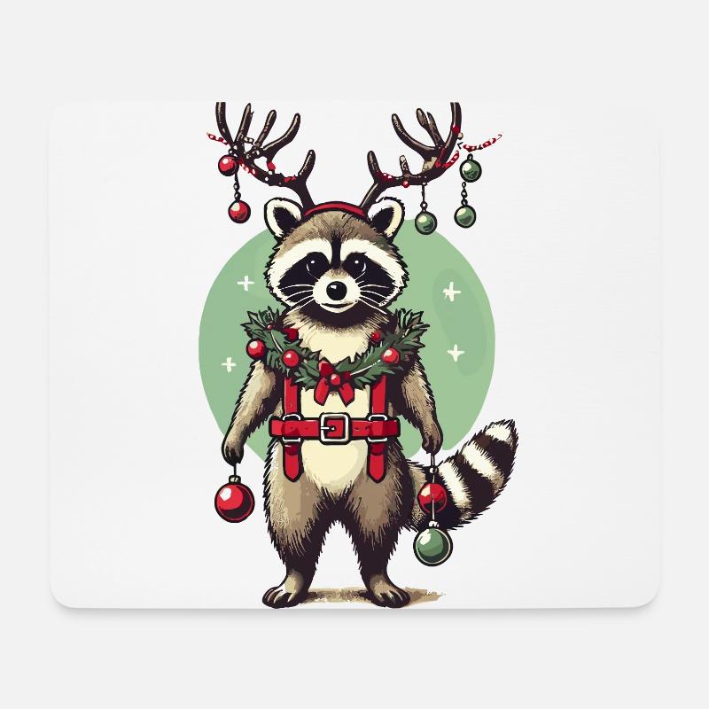 Niedlicher Waschbär Mit Rentiergeweih - Mousepad (Querformat) - Weiß