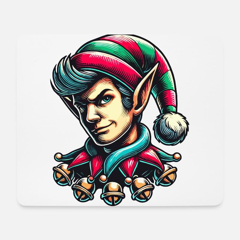 Frecher Weihnachtself Mit Glöckchen - Mousepad (Querformat) - Weiß