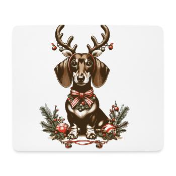 Weihnachtlicher Dackel Mit Geweih Und Schleife - Mousepad (Querformat) - Weiß - Vorne
