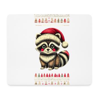 wMignon raton laveur de Noël avec chapeau de Noël - Tapis de souris (format paysage) - blanc - Devant