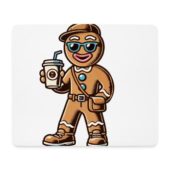 Funny gingerbread man with coffee for Christmas - Mouse Pad (horizontal) - white - Front