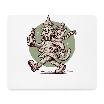 Funny Christmas Tree With Cat Retro Style - Mouse Pad (horizontal) - white - Front