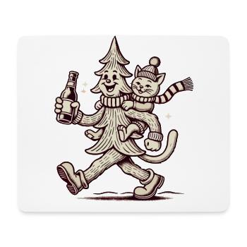 Retro Weihnachtsbaum Und Katze Winterspaß - Mousepad (Querformat) - Weiß - Vorne