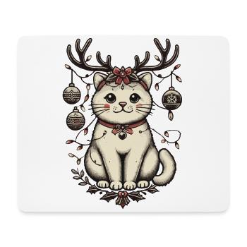 Weihnachtliche Katze Mit Geweih Und Kugeln - Mousepad (Querformat) - Weiß - Vorne