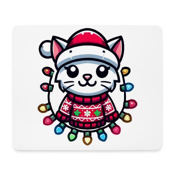 Chat de Noël avec des guirlandes lumineuses - Tapis de souris (format paysage) - blanc - Devant