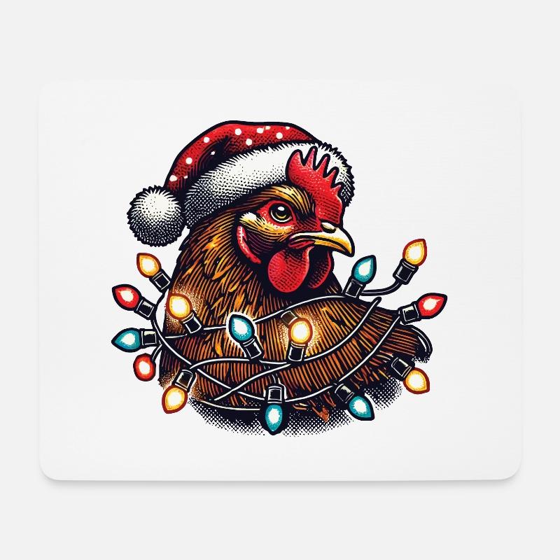 Weihnachten Huhn Mit Lichterkette - Mousepad (Querformat) - Weiß
