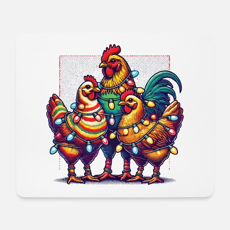 Weihnachten Lustige Hühner Mit Lichtern - Mousepad (Querformat) - Weiß