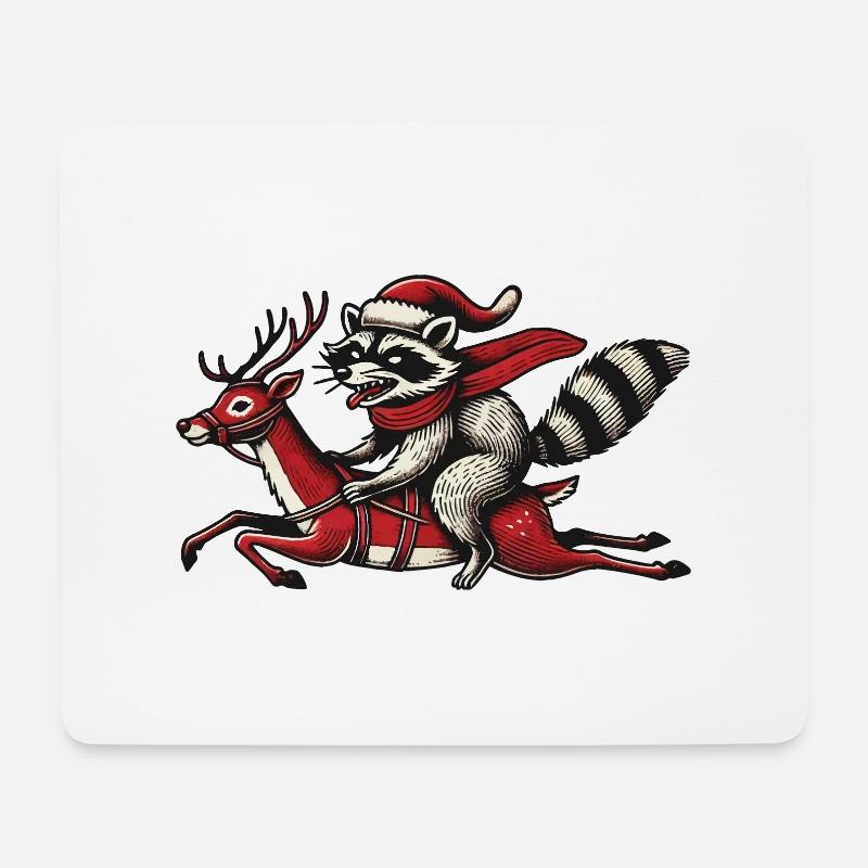 Wild Weihnachten Waschbär auf Rentier Abenteuer - Mousepad (Querformat) - Weiß