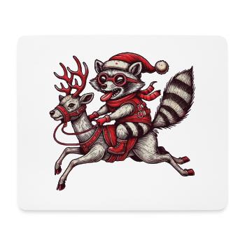 Wild raccoon riding Christmas reindeer - Mouse Pad (horizontal) - white - Front