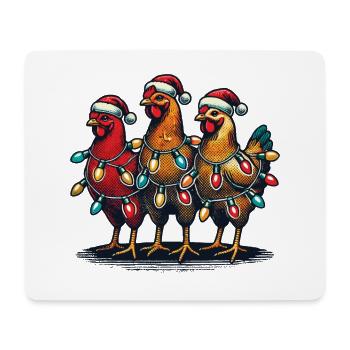 Poulets drôles de Noël avec des lumières - Tapis de souris (format paysage) - blanc - Devant