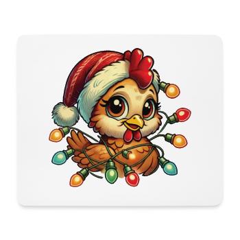 Drôle de poulet de Noël avec des guirlandes lumineuses - Tapis de souris (format paysage) - blanc - Devant