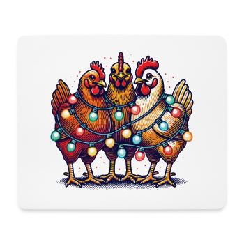Poulets drôles de Noël avec des guirlandes lumineuses - Tapis de souris (format paysage) - blanc - Devant