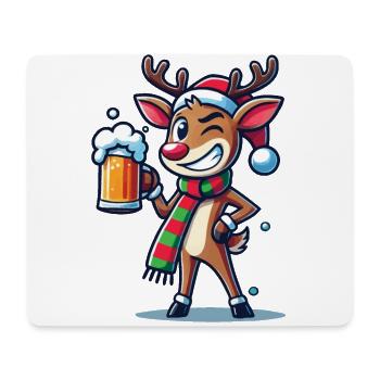 Funny Christmas Reindeer With Beer Mug - Mouse Pad (horizontal) - white - Front