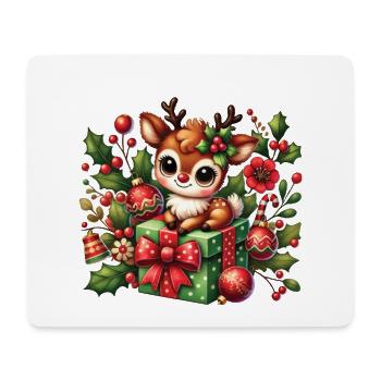 Cute Christmas Reindeer With Gift - Mouse Pad (horizontal) - white - Front