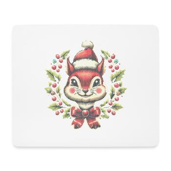 Christmas squirrel with hat and wreath - Mouse Pad (horizontal) - white - Front
