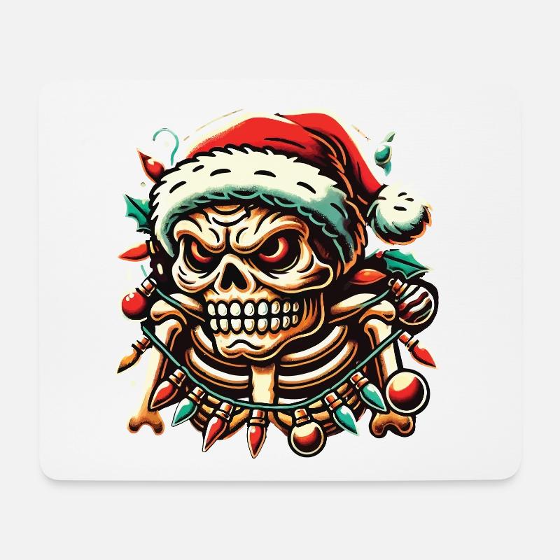 Weihnachtlicher Totenkopf Mit Lichterkette - Mousepad (Querformat) - Weiß