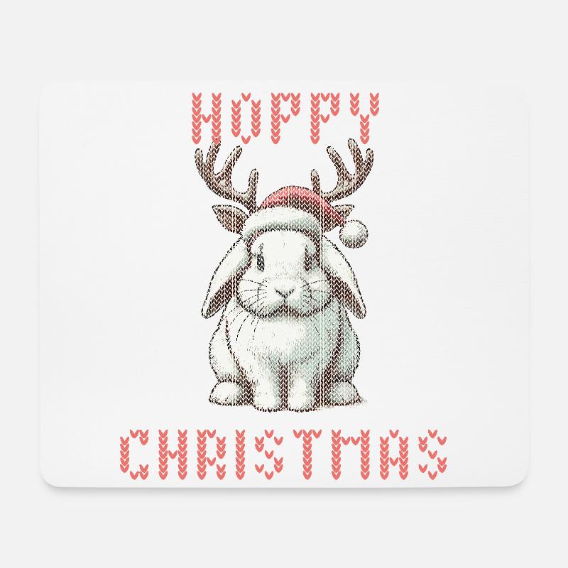 Fröhliche Weihnachten Hase Rentier Strickoptik - Mousepad (Querformat) - Weiß