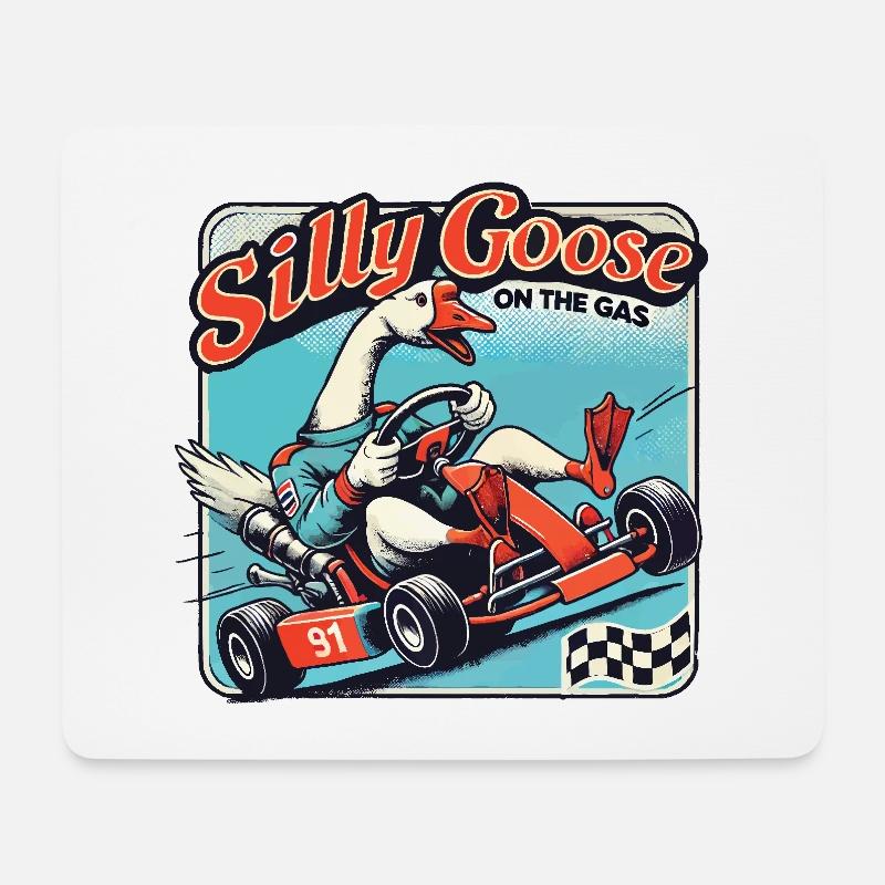 Silly Goose Im Go-Kart Auf Dem Gas - Mousepad (Querformat) - Weiß