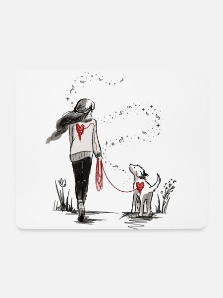 Herzband zwischen Mensch und Hund - Mousepad (Querformat) - Weiß