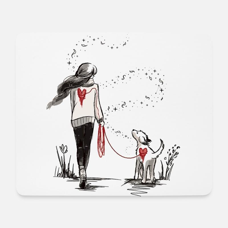 Herzband zwischen Mensch und Hund - Mousepad (Querformat) - Weiß
