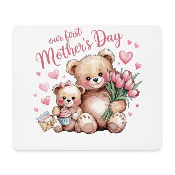 Notre première fête des mères - Ours Maman & Bébé - Tapis de souris (format paysage) - blanc - Devant