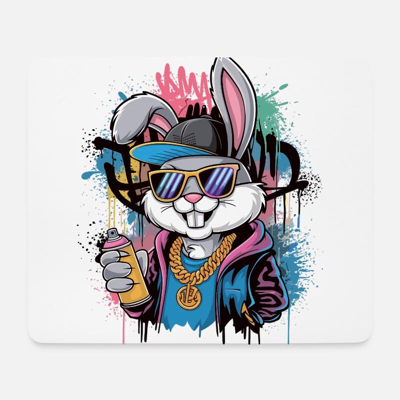 Hip-Hop Bunny Street Design - Mousepad (Querformat) - Weiß