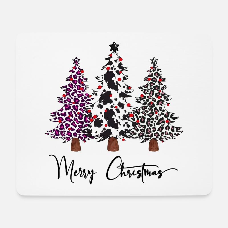 Frohe Weihnachten Leopard Buffalo Plaid Trees, Weihnachten - Mousepad (Querformat) - Weiß
