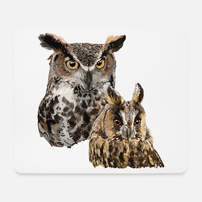 Eulen - Mousepad (Querformat) - Weiß