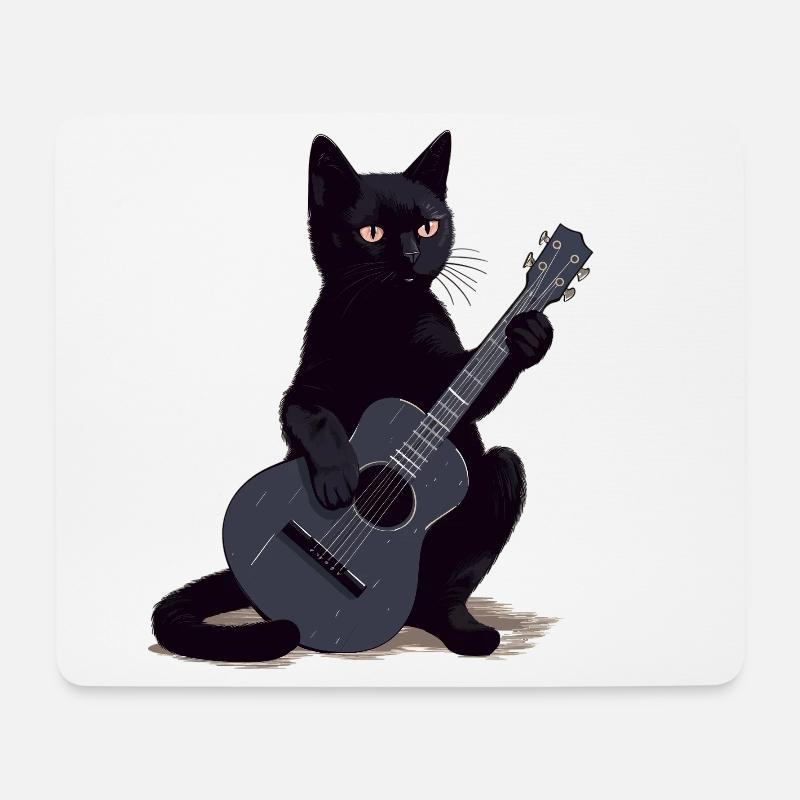 Musiker Schwarze Katze Gitarrist Bombay Katzen - Mousepad (Querformat) - Weiß