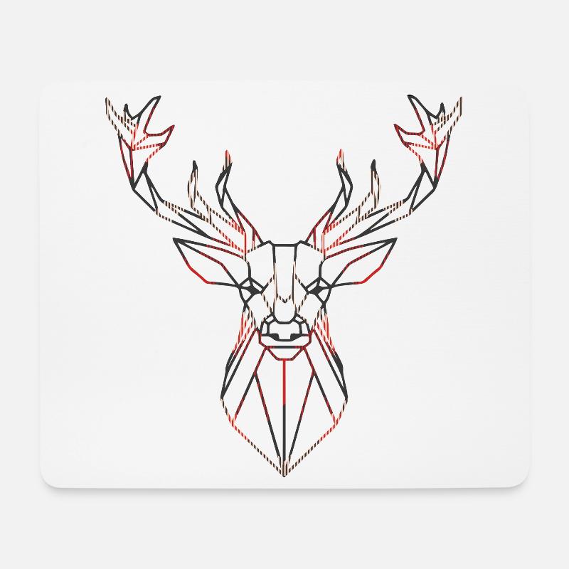Geometrischer Hirsch mit roten Akzenten - Mousepad (Querformat) - Weiß