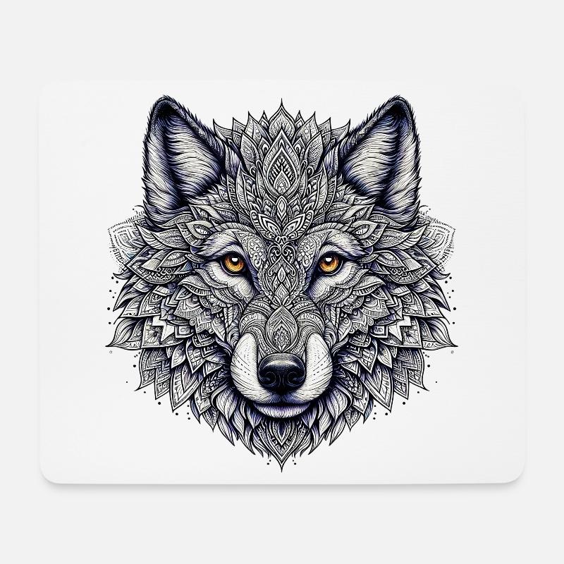 Wolf mit Mandalas verziert - Mousepad (Querformat) - Weiß