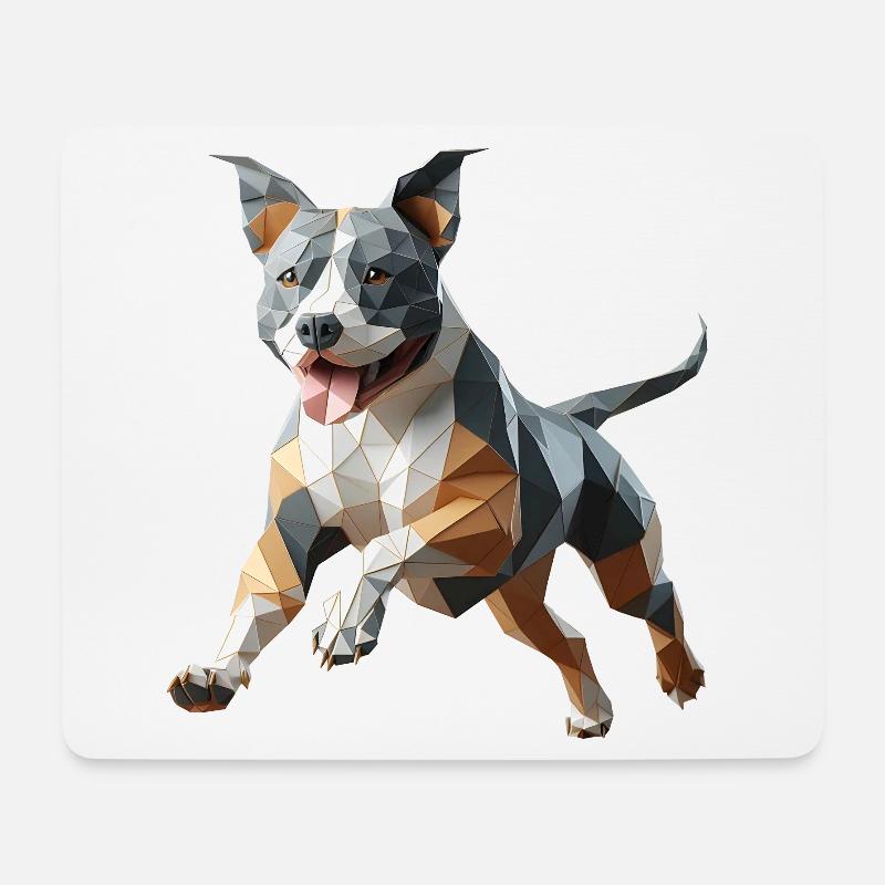 Staffy origami 3d geometric dog - Mouse Pad (horizontal) - white