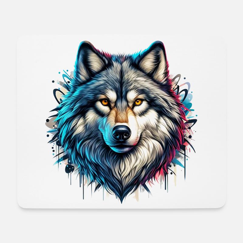 Wolf - Mousepad (Querformat) - Weiß
