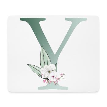 Y Monogram, Floral, Personnalisable - Tapis de souris (format paysage) - blanc - Devant