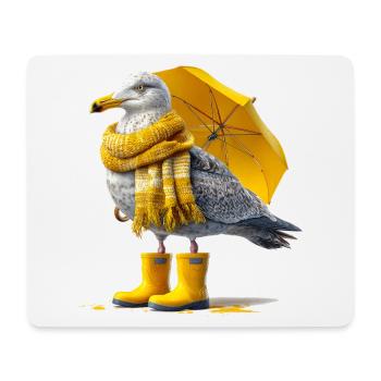 Seagull with yellow umbrella and boots - Mouse Pad (horizontal) - white - Front