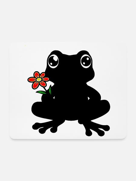 Frosch mit Blume- Schattenbild, Silhouette schwarz - Mousepad (Querformat) - Weiß